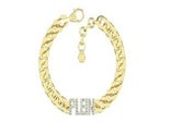 Philipp Plein Lettering Crystal Cuban Links Bracelet Gold